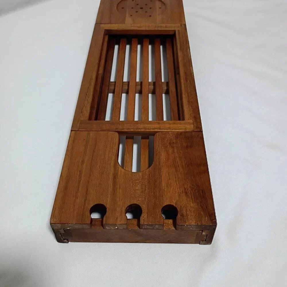 Teak Bathtub Caddy Tray Adjustable iPad Book & Wine Holder Spa Bath 20-33.5”